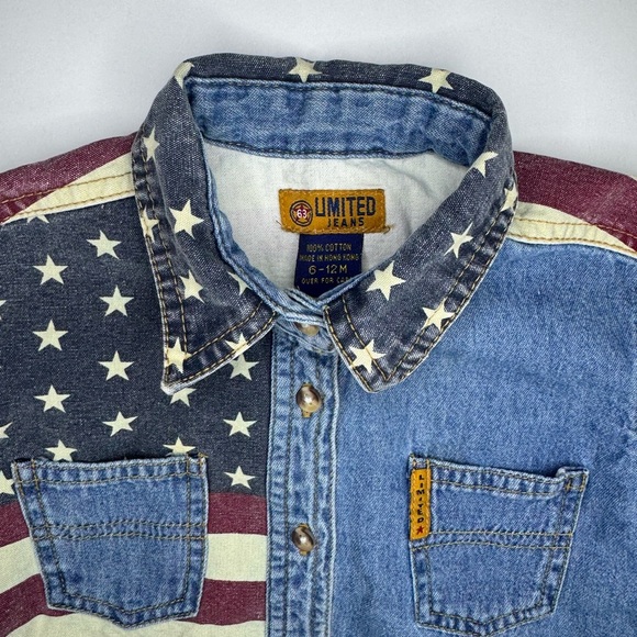 Limited Jeans Vintage Denim American Flag Button Down Size 6-12M - Picture 3 of 4